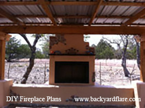 Outdoor Fireplace under DIY wood roof